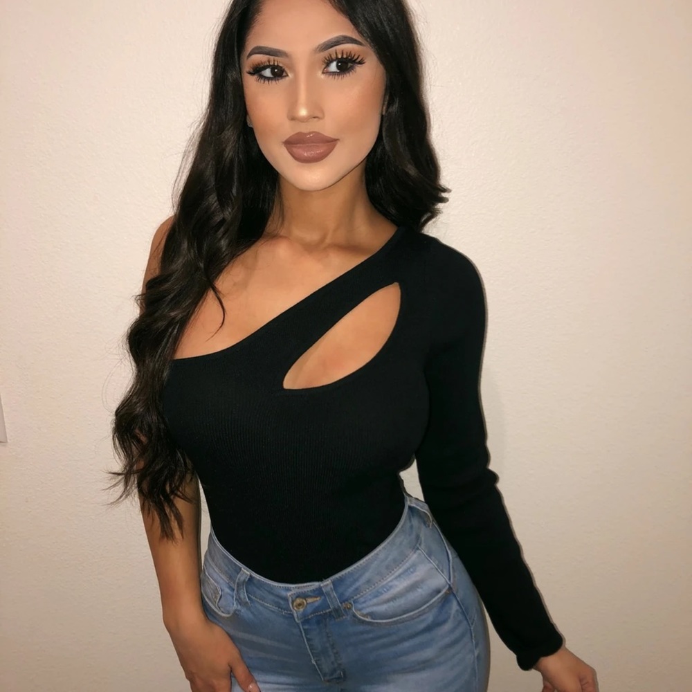 OOTDFash Angelica One Sleeve Bodysuit (black) NWT